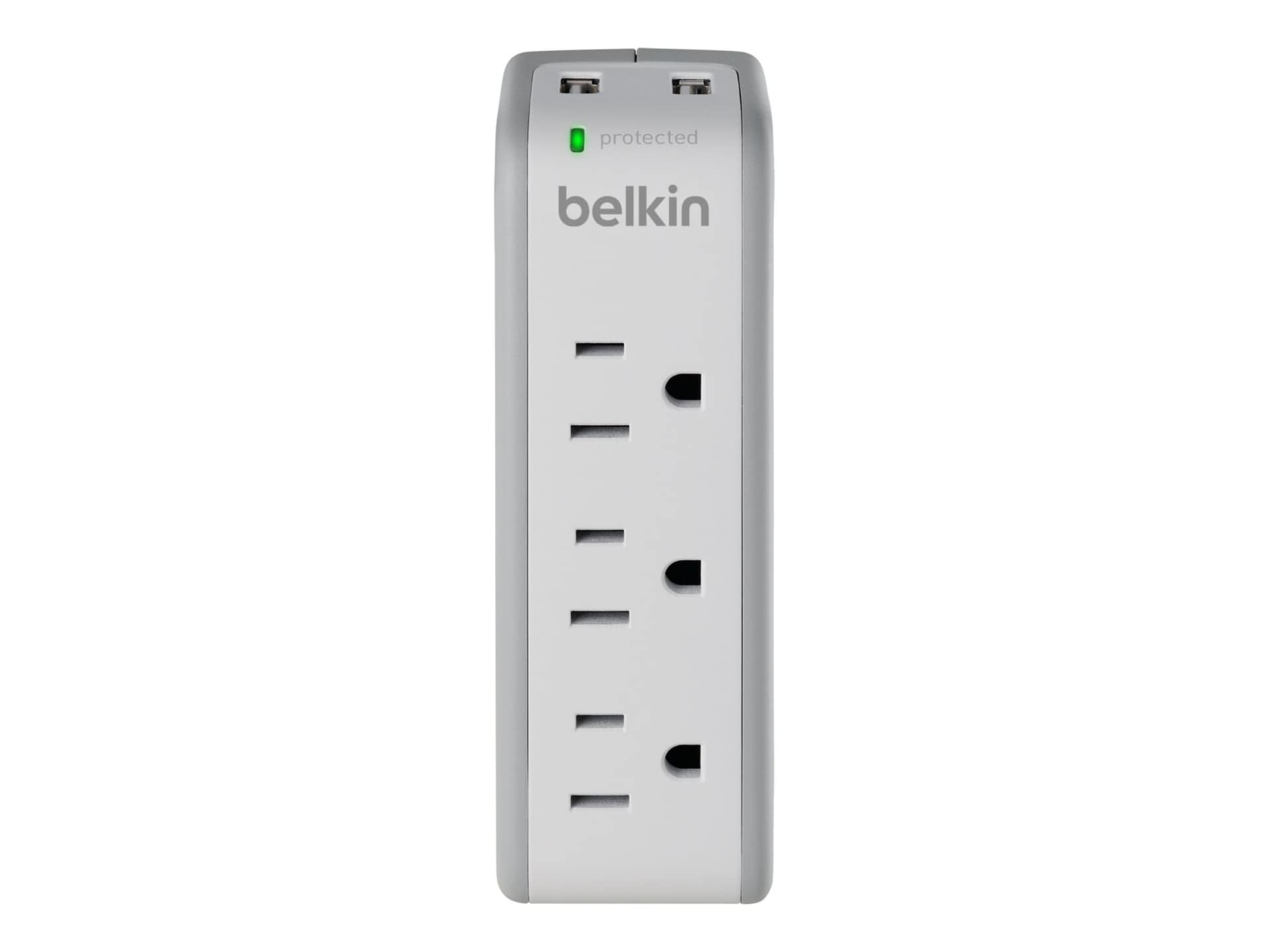 Belkin 3-Outlet USB Surge Protector - Rotating Plug - Silver