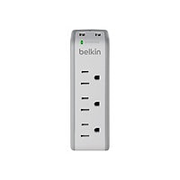 Belkin 3-Outlet USB Surge Protector - Rotating Plug - Silver