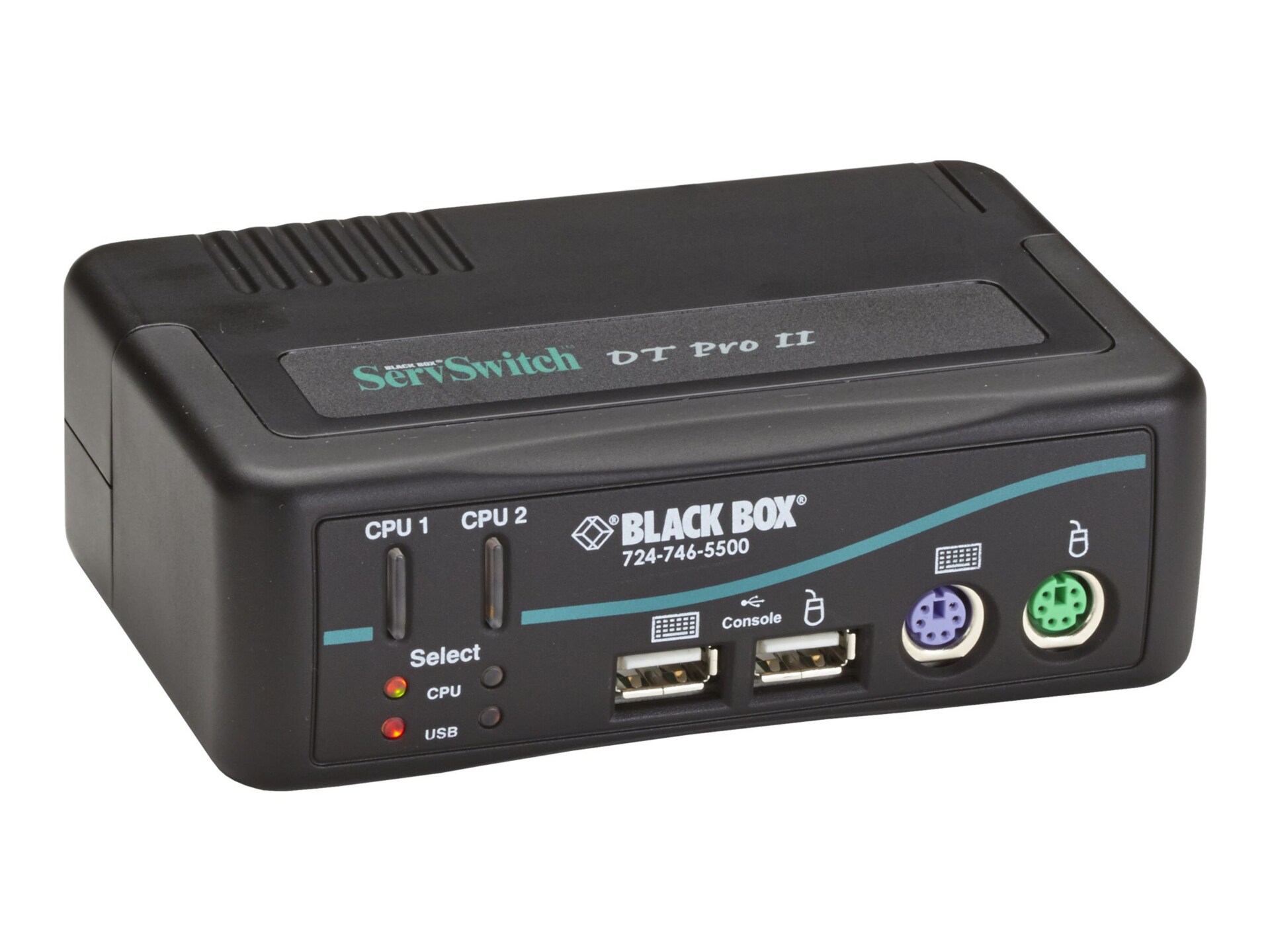 Black Box 2-Port DT Pro II Desktop KVM Switch, VGA, USB or PS/2, Audio