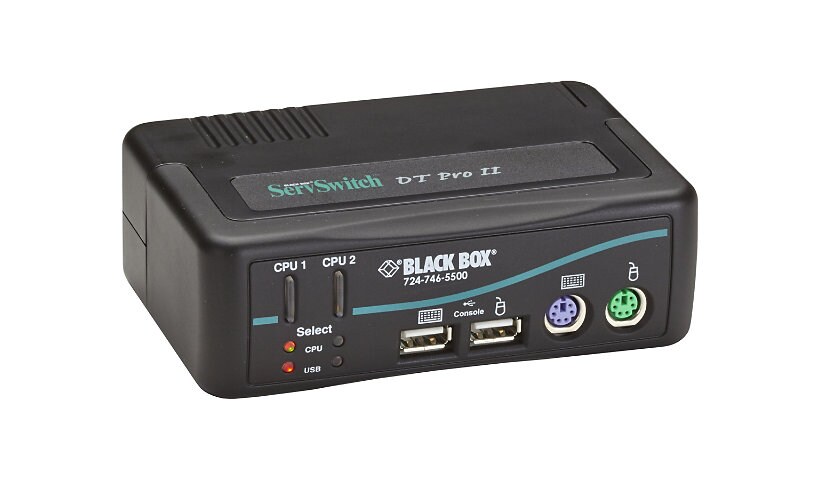 Black Box 2-Port DT Pro II Desktop KVM Switch, VGA, USB or PS/2, Audio