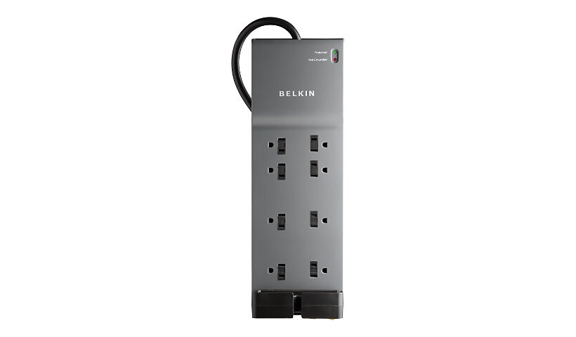 Belkin 8-Outlet Power Strip Surge Protector - Flat Plug - 6ft Cord - Gray