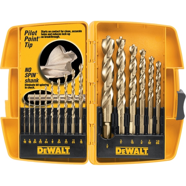 DeWALT Gold Ferrous DW1956 - pilot drill bit set - for metal - 16 pieces