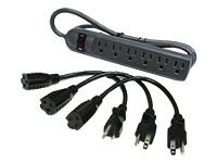 C2G 6-Outlet Surge Suppressor with (3) 1ft Outlet Saver Power Extension Cor