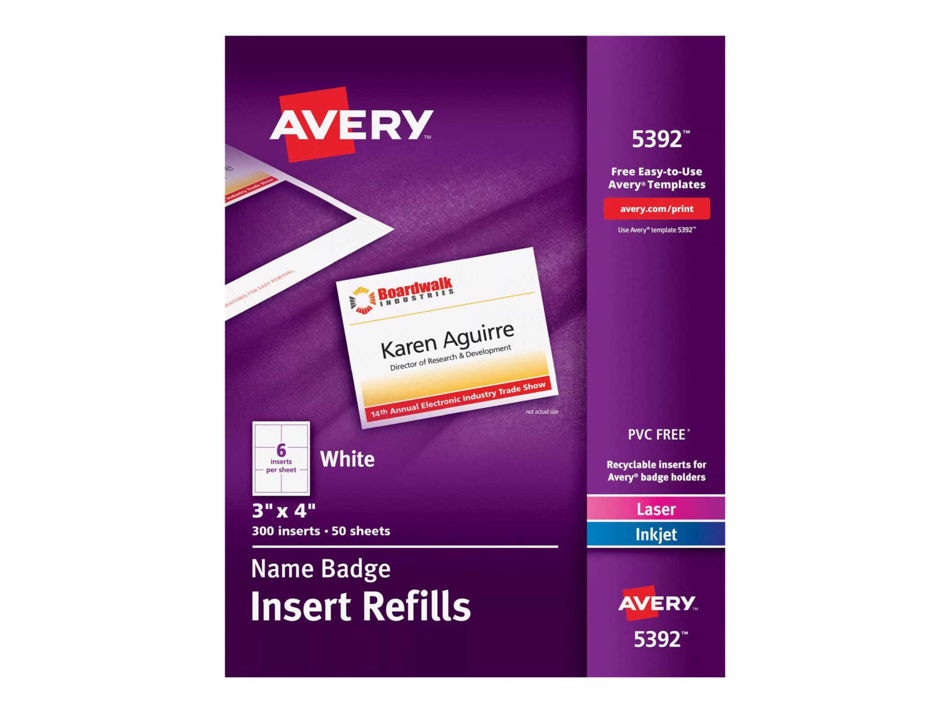 Avery Name Badge Insert Refills 5392 - name badge cards - 300 card(s) - 3 i