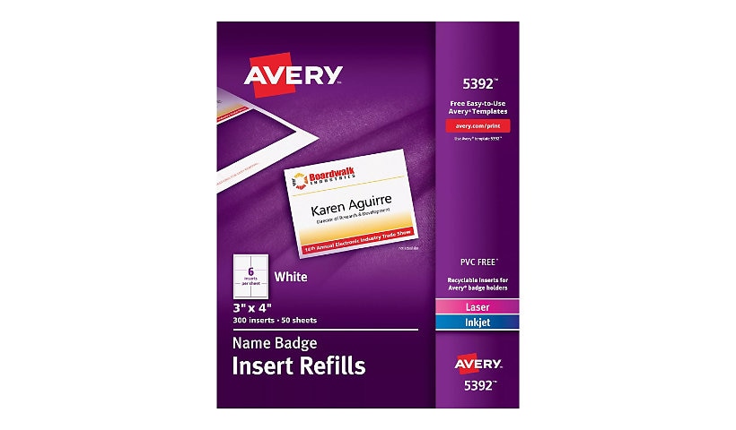 Avery Name Badge Insert Refills 5392 - name badge cards - 300 card(s) - 3 i