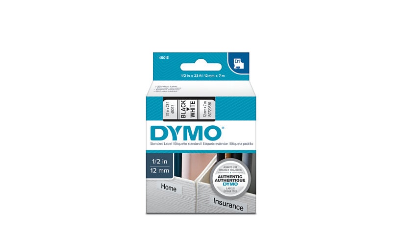 DYMO Authentic D1 Label Tape for LabelManager Printers, 1/2" Black on White