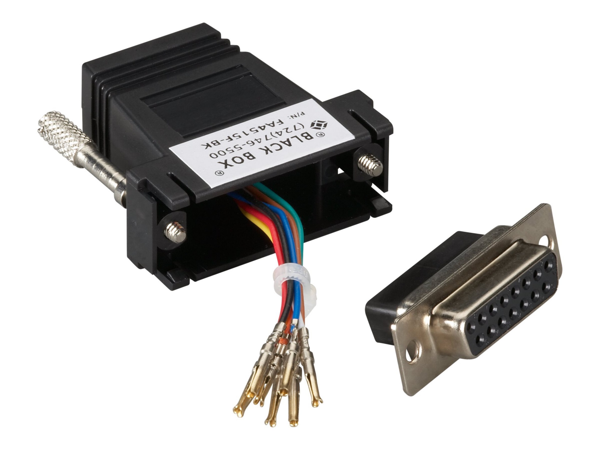 Black Box Modular Adapter Kit Unassembled, DB15F / RJ45F, Black,Thumbscrews
