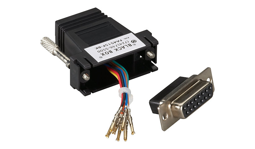 Black Box Modular Adapter Kit Unassembled, DB15F / RJ45F, Black,Thumbscrews