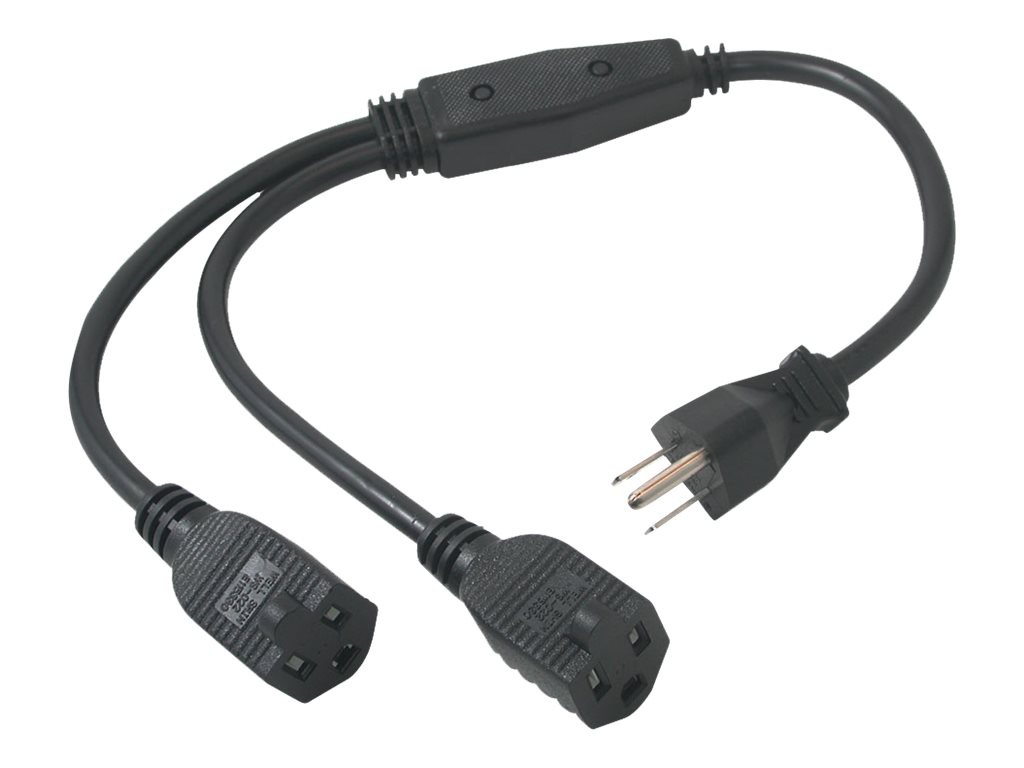 C2G 3' 16AWG One NEMA 5-15 Male to Two NEMA 5-15 Female Power Cord Splitter - Black
