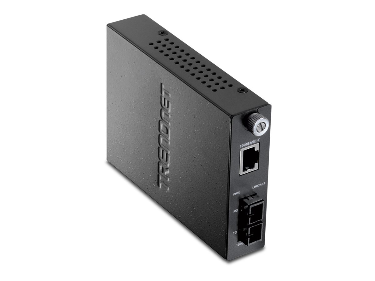 TRENDnet Intelligent 1000Base-T to 1000Base-LX/SX Single Mode SC Fiber Media Converter (20KM; 12.4Miles); Fiber to