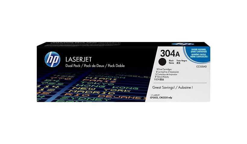 HP 304A - 2-pack - black - original - LaserJet - toner cartridge (CC530AD)