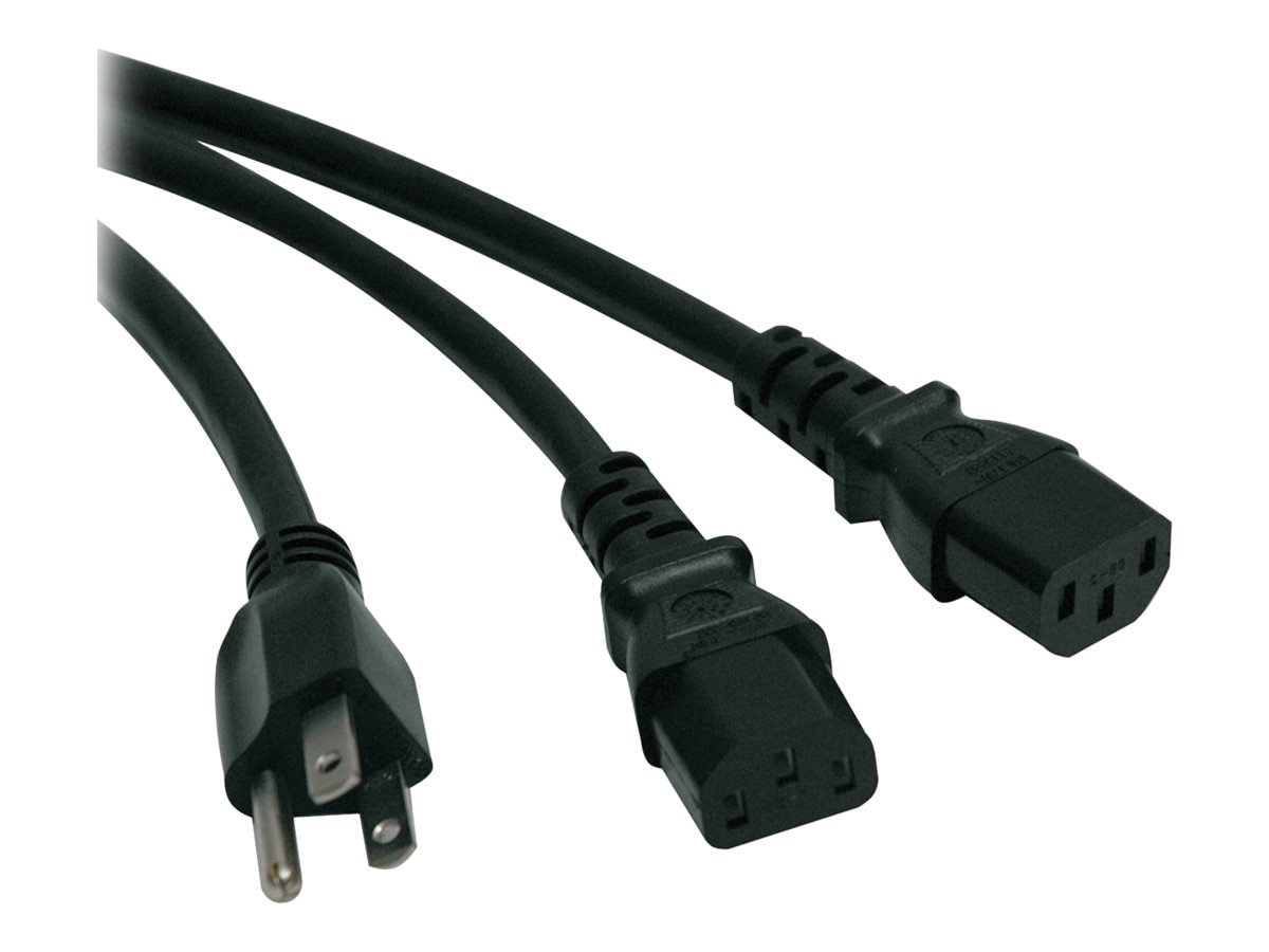 Eaton Tripp Lite Series Y Splitter Power Cable, NEMA 5-15P to 2x C13 - 10A, 125V, 18 AWG, 6 ft. (1.83 m), Black - power