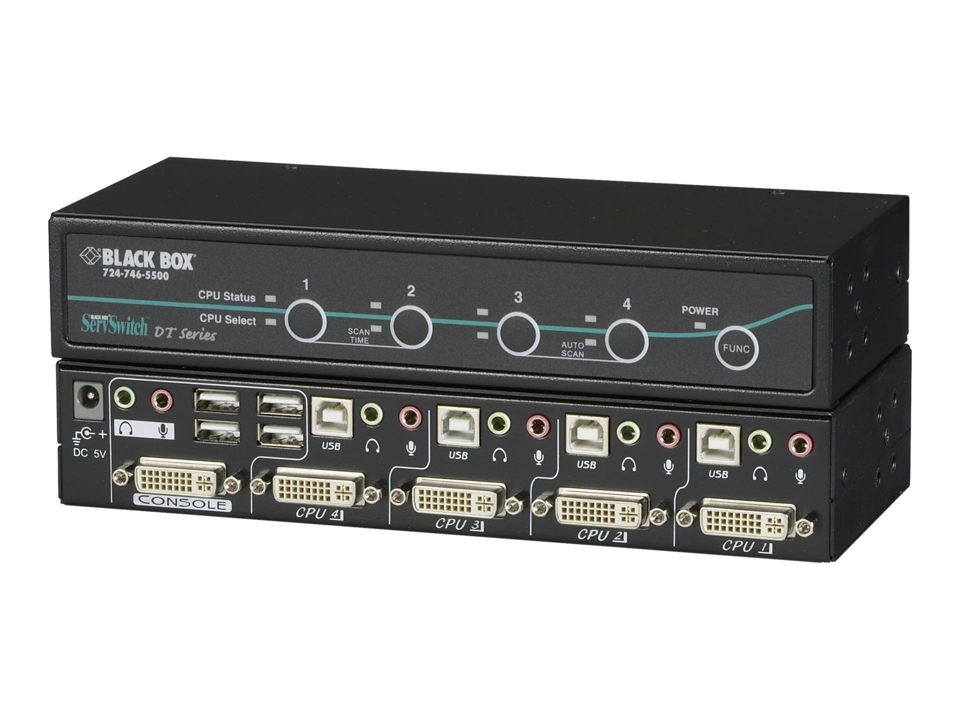 Black Box 4-Port DVI KVM Switch USB Audio 2-port USB Hub 1080p Push Button
