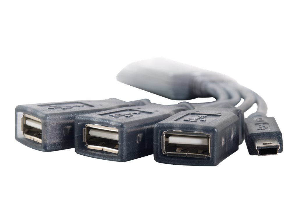 C2G 11in 4-Port USB Splitter - 3 USB A Ports and 1 USB Mini B Plug - USB 2.0