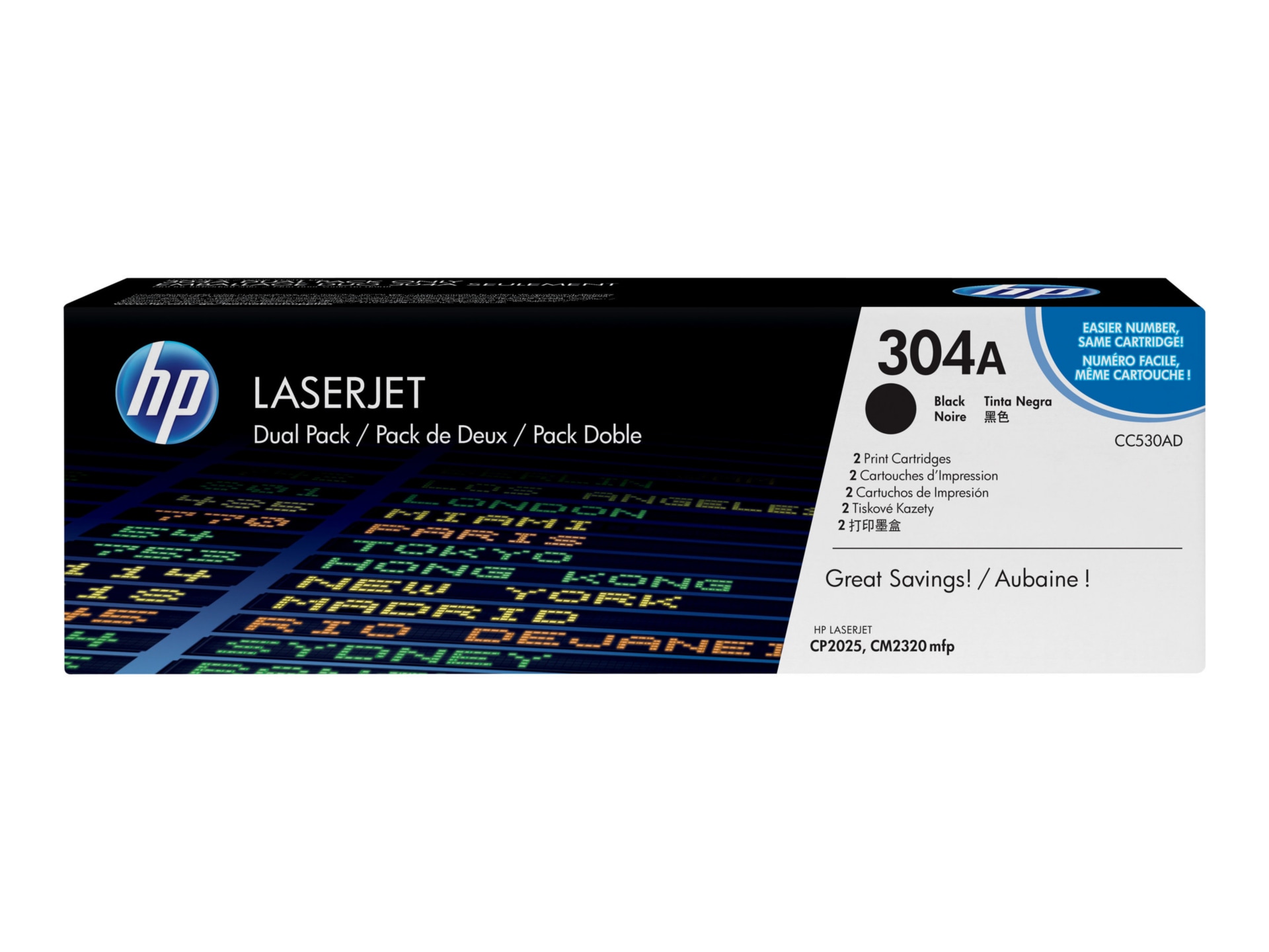 HP 304A (CC530AD) Original Toner Cartridge - Dual Pack