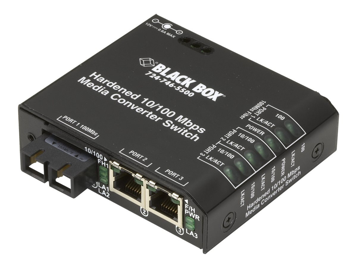 Black Box Hardened Media Converter Switch 100-240-VAC with IEC - fiber media converter - 10Mb LAN, 100Mb LAN