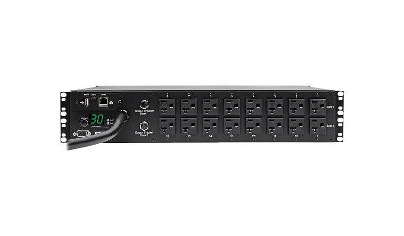 Tripp Lite PDU Switched 120V 2.9kW 30A 5-15/20R 16 Outlet Horizontal 2URM - horizontal rackmount - power distribution