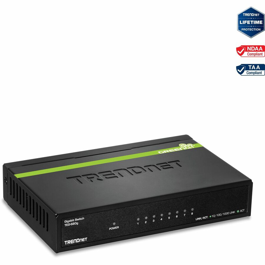Thumbnail 5 of 10 for TRENDnet 8-Port Mini Gigabit Switch, TEG-S80g, GREENnet Technology, NDAA + TAA Compliant, Desktop Metal Ethernet Network