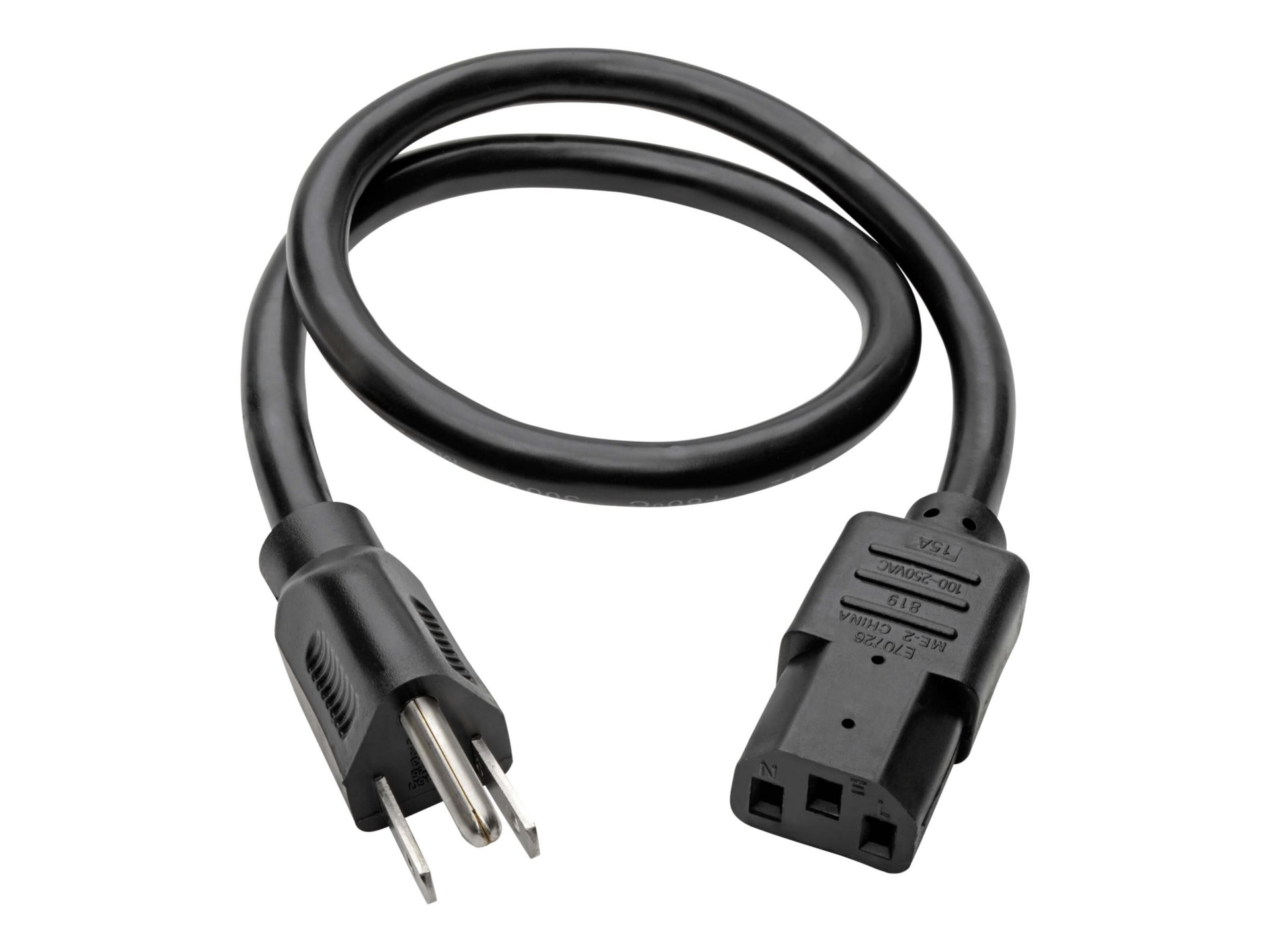 Thumbnail 2 of 5 for Eaton Tripp Lite Series Computer Power Cord, NEMA 5-15P to C13 - Heavy-Duty, 15A, 125V, 14 AWG, 2 ft. (0.61 m), Black -