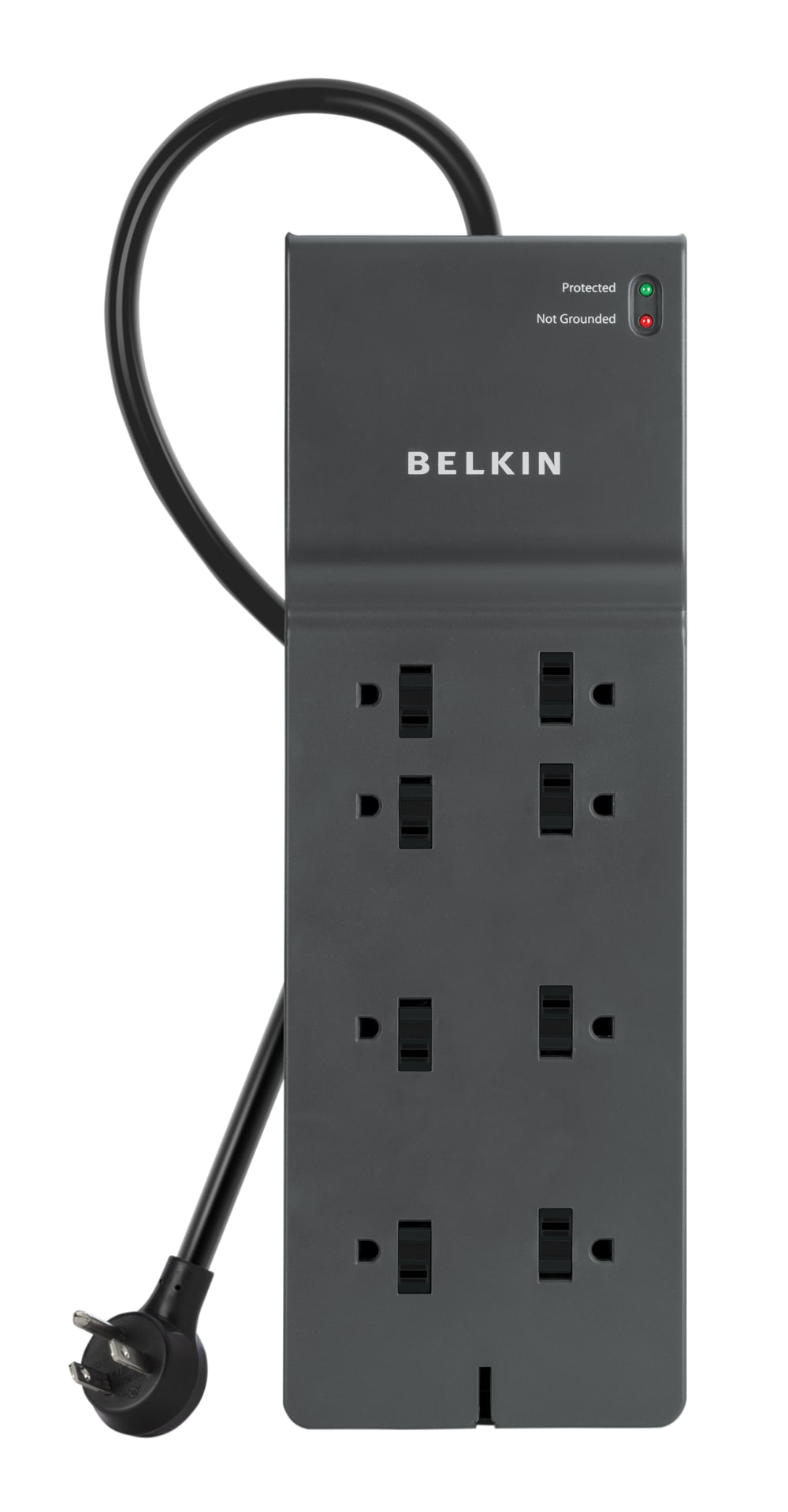 Belkin 8-Outlet Surge Protector - 8ft Cord - Right Angle Plug - 2500J - Grey