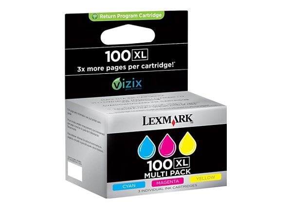 Lexmark Cartridge No. 100XL - 3-pack - High Yield - yellow, cyan, magenta - original - ink cartridge - LCCP, LRP
