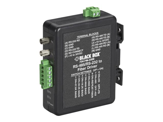 Black Box Industrial DIN Rail RS-232/RS-422/RS-485-Fiber Driver - short-hau