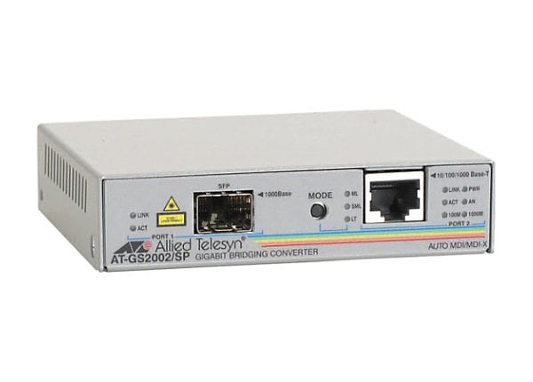 Allied Telesis AT GS2002/SP - fiber media converter - 10Mb LAN, 100Mb LAN, GigE