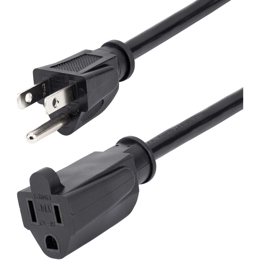 StarTech.com 6ft (2m) Power Extension Cord, NEMA5-15R to NEMA5-15P Black Extension  Cord, 13A 125V, 16AWG, Computer Power - PAC1016 - Power Cables 