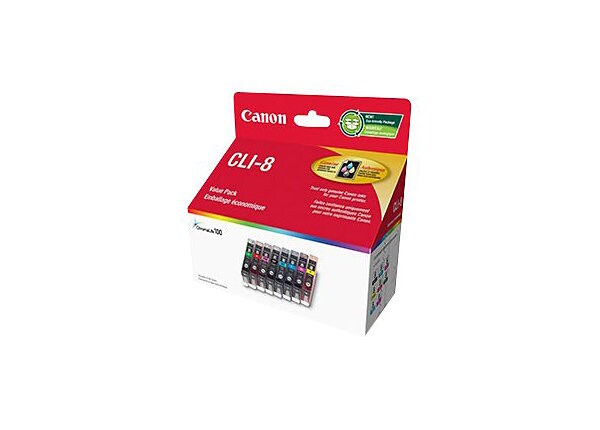 Canon CLI-8 BK/C/M/Y/R/G/PC/PM Value Pack - 8-pack - black, yellow, cyan, magenta, red, green, photo cyan, photo magenta