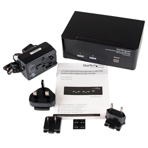 Thumbnail 3 of 5 for StarTech.com 2 Port KVM Switch - DVI and VGA w/ Audio and USB 2.0 Hub - Dual Monitor / Display / Screen KVM Switch TAA