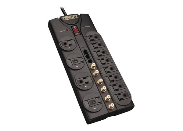 Tripp Lite Home Theater Surge Protector 12 Outlet RJ11 RJ45 Coax 10ft Cord