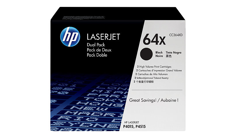 HP 64X - 2-pack - High Yield - black - original - LaserJet - toner cartridge (CC364XD)