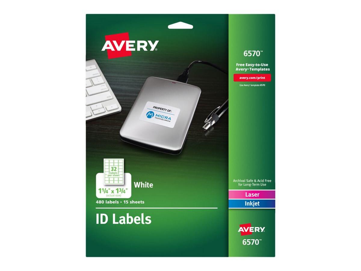 Avery Permanent I.D. Labels - ID labels - 480 label(s) - 1.25 in x 1.75 in
