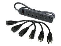 C2G 6-Outlet Power Strip with Surge Suppression and 3 1ft Outlet Saver Power Extension Cords