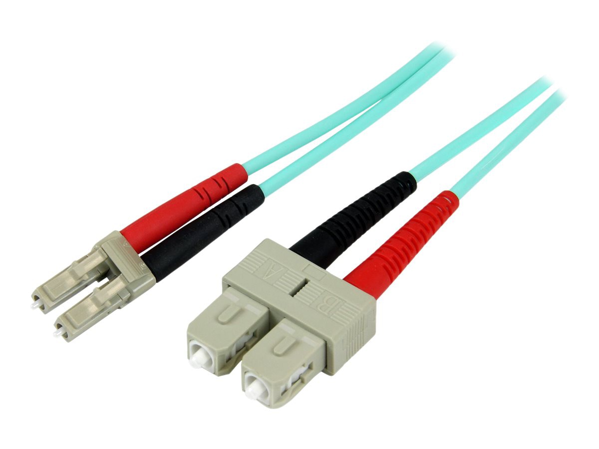 StarTech.com 10m (30ft) LC/UPC to SC/UPC OM3 Multimode Fiber Optic Cable, Full Duplex Zipcord Fiber, 100Gbps, LOMMF,
