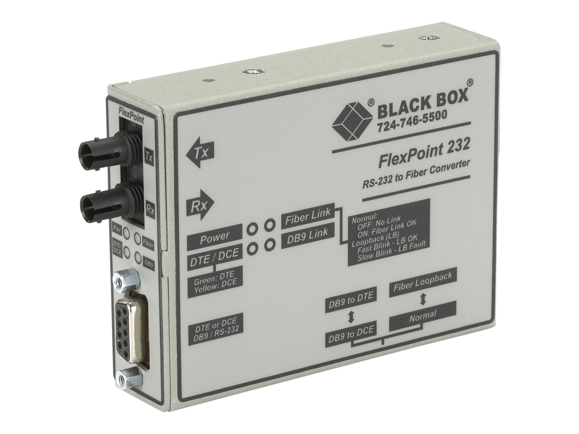 Black Box FlexPoint RS-232 to Fiber Converter - serial port extender