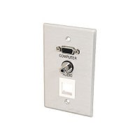 C2G VGA and 3.5mm Audio Pass Through Single Gang Wall Plate with One Keystone - Brushed Aluminum