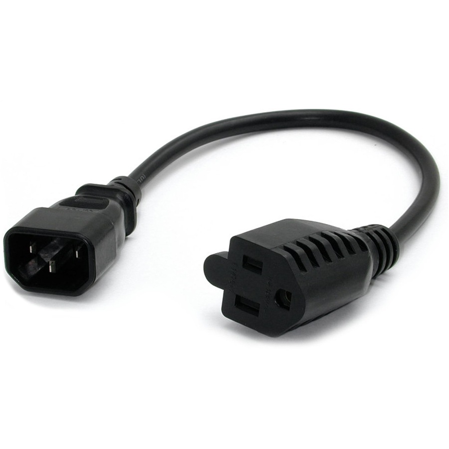 Thumbnail 3 of 5 for StarTech.com 1ft (0.3m) Power Extension Cord, IEC C14 to NEMA 5-15R, 10A 125V, 18AWG, Black, Outlet Extension Cable