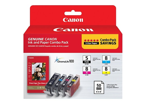 Canon PGI-5/CLI-8 Combo Pack with PP-201 - 4-pack - yellow, cyan, magenta, pigmented black - ink tank / paper kit
