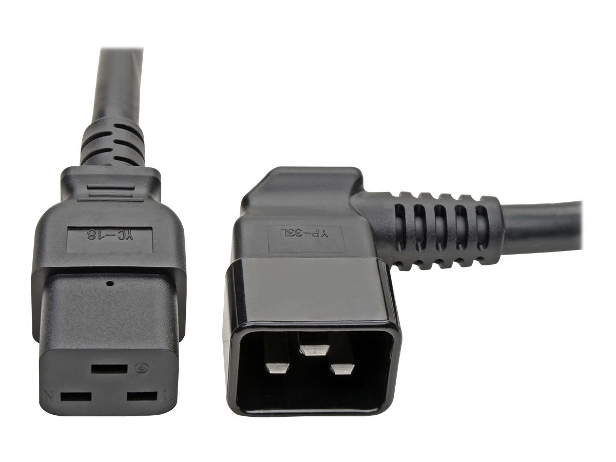 Tripp Lite Heavy Duty Power Cord 12AWG 20A 100-250V C19 C20 Left Angle 2'