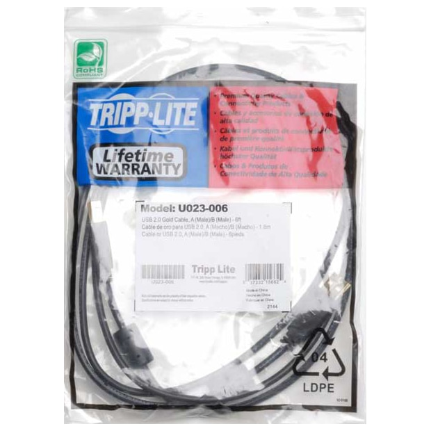 Thumbnail 3 of 3 for Eaton Tripp Lite Series USB 2.0 A to B Cable with Ferrite Chokes (M/M), 6 ft. (1.83 m) - USB cable - USB to USB Type B -