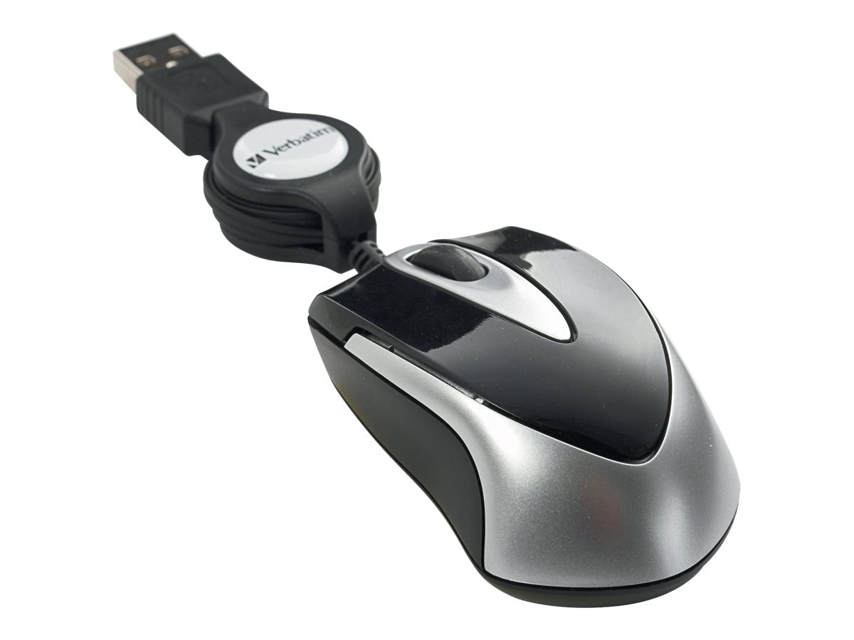 Retractable Cable USB-A Optical Mouse - Black: Desktop - Mice