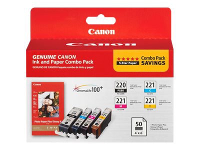 Canon PGI-220/CLI-221 Combo Pack with Photo Paper Plus Glossy II - 4-pack - yellow, cyan, magenta, pigmented black -