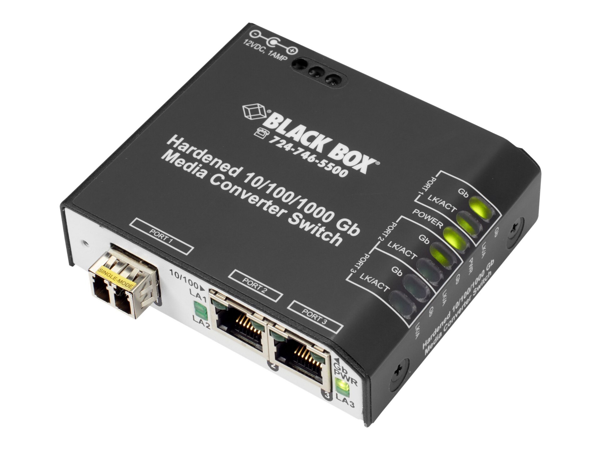 Black Box Hardened Media Converter Switch 110-VAC - fiber media converter - 10Mb LAN, 100Mb LAN, GigE