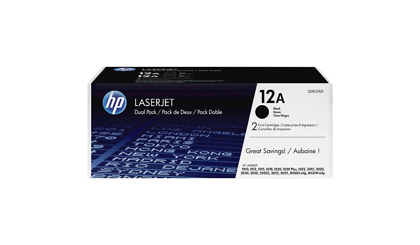 HP 12A (Q2612D) Original Standard Yield Laser Toner Cartridge - Dual Pack - Black - 2 / Carton