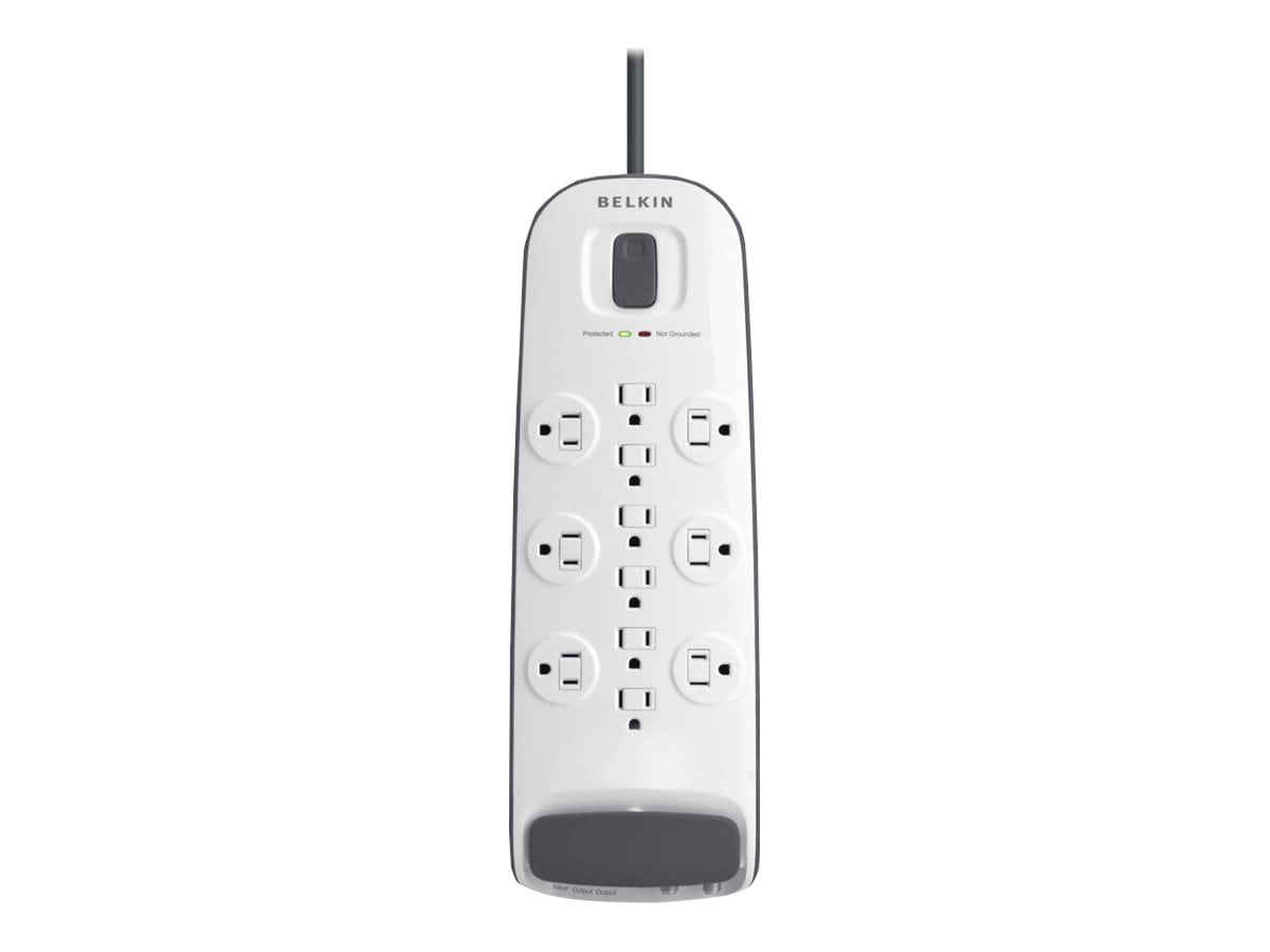 Belkin 12-Outlet Surge Protector - 8ft Cord - Right Angle Plug - 4000J - Telephone + Coaxial Protection - White