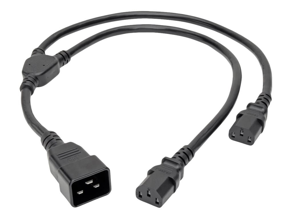 Eaton Tripp Lite Series Splitter Cable, Heavy-Duty, C20 to 2x C13 - 15A, 100-250V, 14 AWG, 2 ft. (0.61 m), Black - power