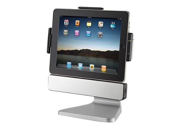 SMK LINK IPAD 1 STAND WITH SPEAKERS. CHARGES, SYNCS, TILTS, AND ROTATES TAA