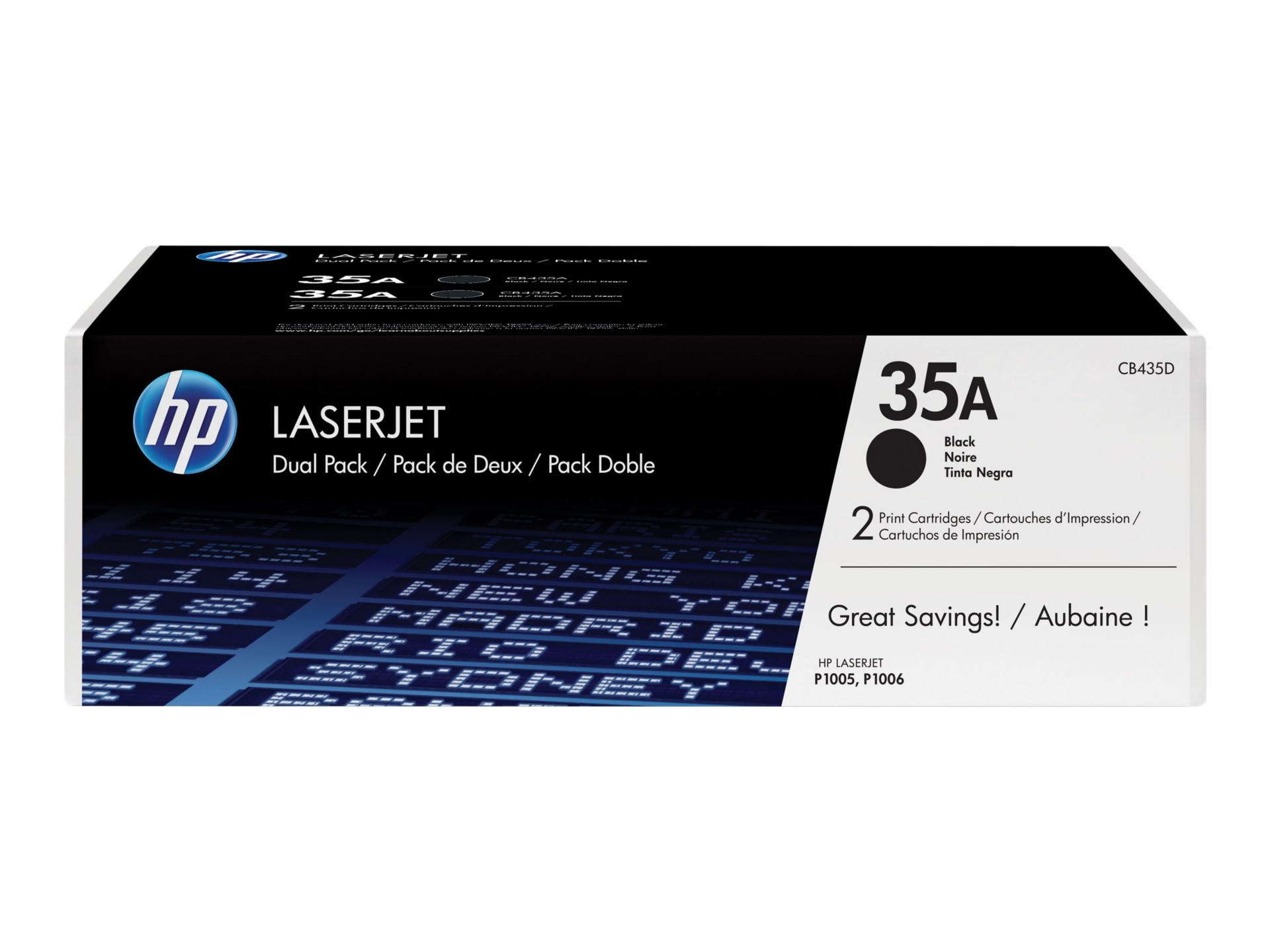 HP 35A (CB435D) Original Standard Yield Laser Toner Cartridge - Dual Pack - Black - 2 / Carton