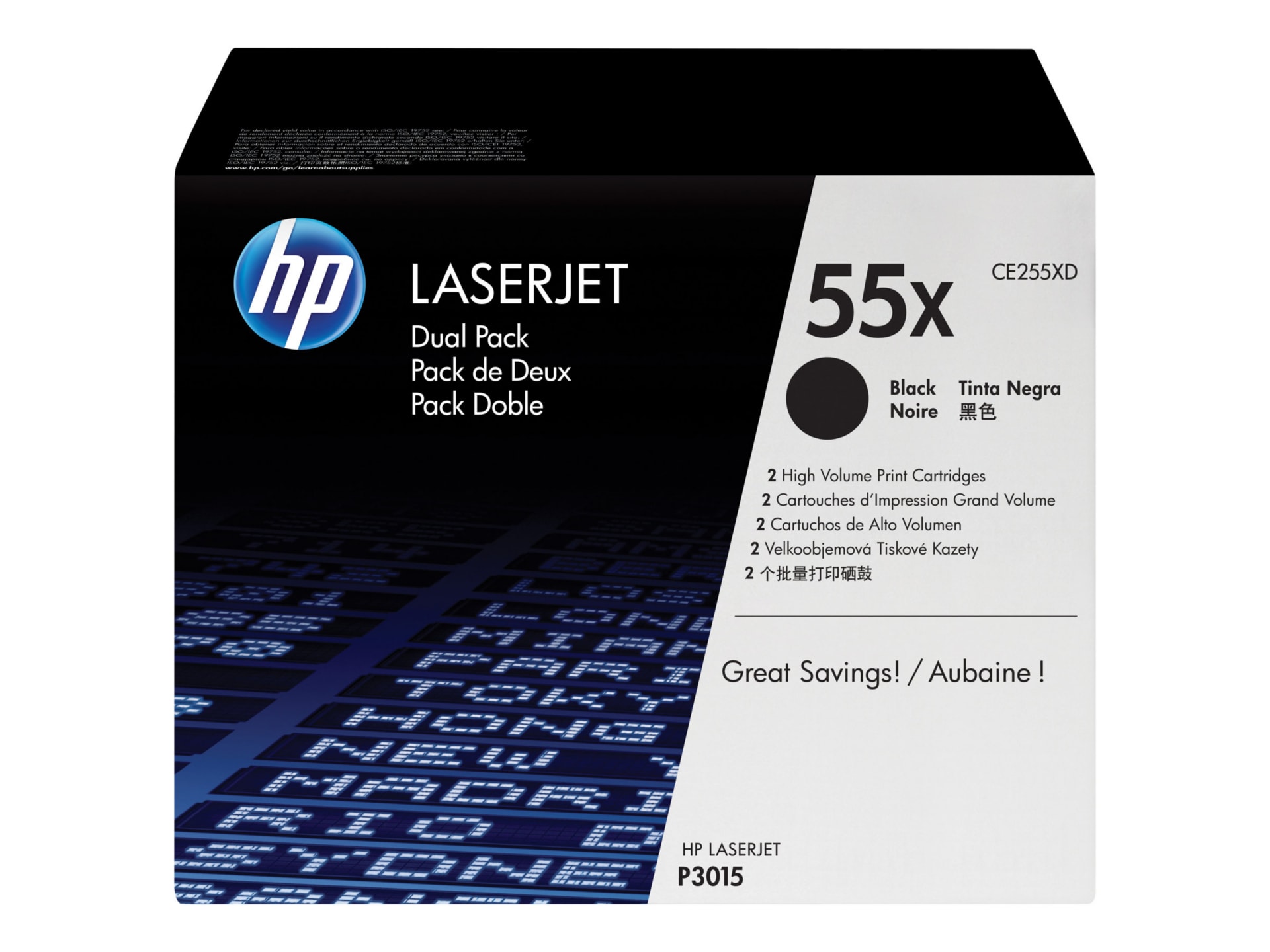 Thumbnail 3 of 26 for HP 55X (CE255XD) Original Laser Toner Cartridge - Dual Pack - Black - 2 / Carton